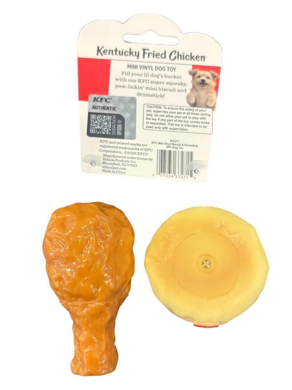 KFC Mini Vinyl Fried Chicken & Biscuit Dog Toy - Orange & Yellow NEW - Picture 3 of 4